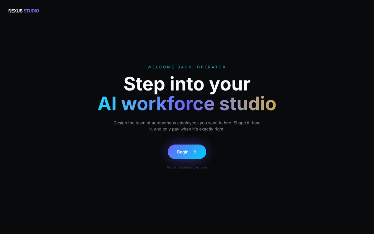 Live capture of NEXUS Studio — Step into your AI workforce studio